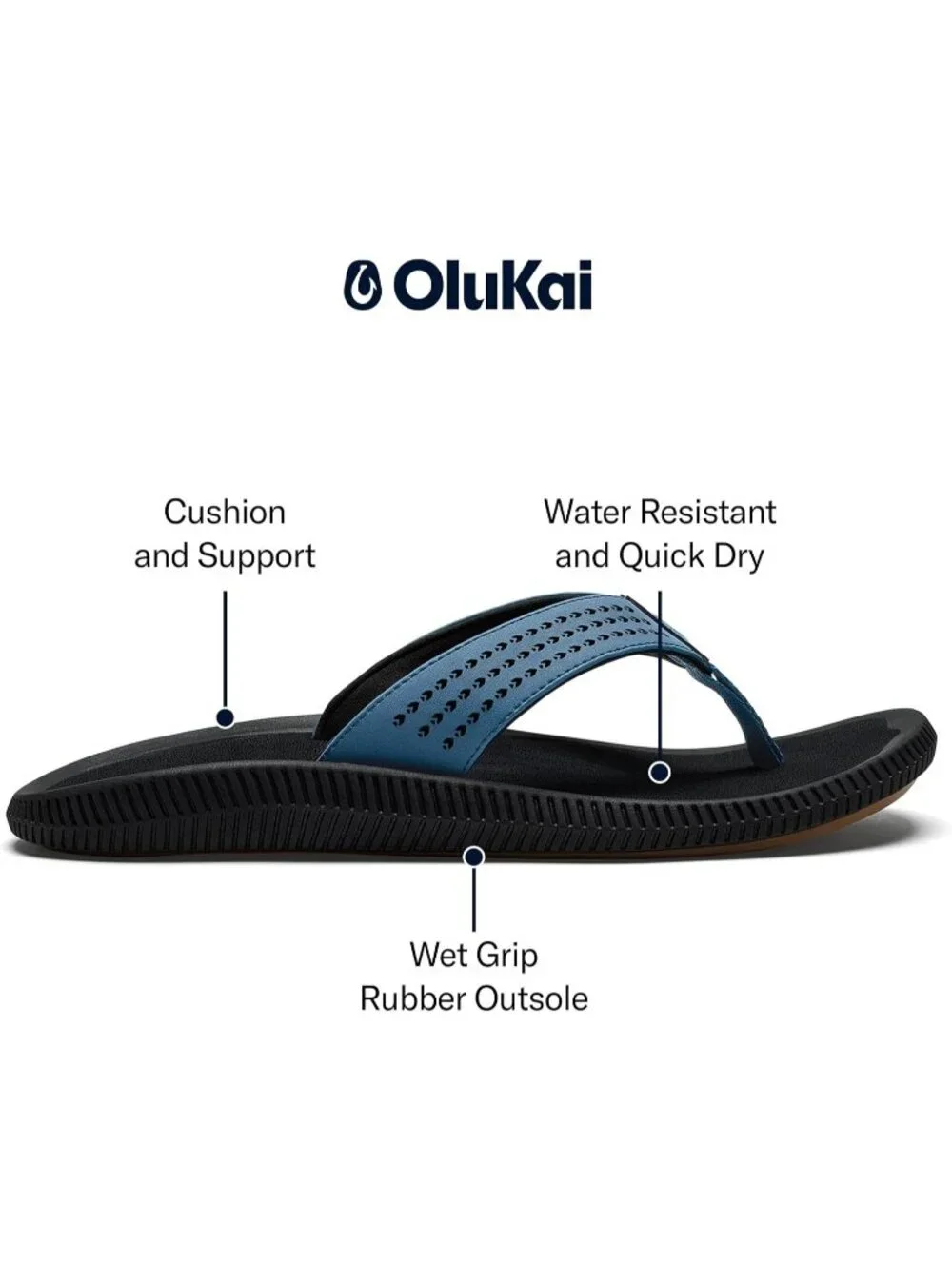 Men's Blue Fog Resistant Flip Flops Arch Support Comfort Fit Beach Sandal Shoes